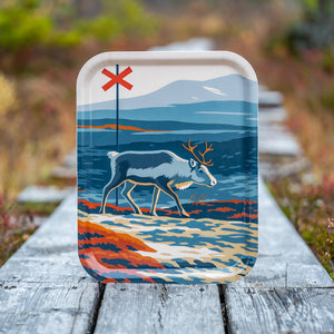 Ledkryss och ren på fjället - Bricka 36x28 cm