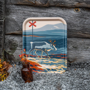 Ledkryss och ren på fjället - Bricka 36x28 cm