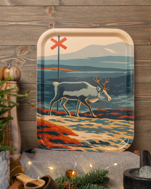 Ledkryss och ren på fjället - Bricka 36x28 cm