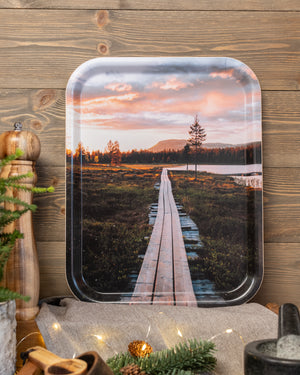 Solnedgång spång Gränjestjärn - Bricka 36x28 cm