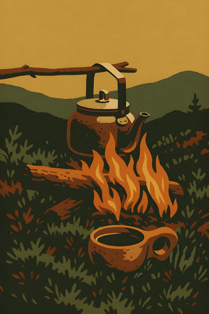 Kaffe över elden med kåsa