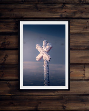 Närbild snöigt ledkryss Nipfjället